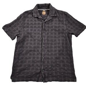 Common People Shirt Mens Medium Dark Gray Textured Short Sleeve Button Front